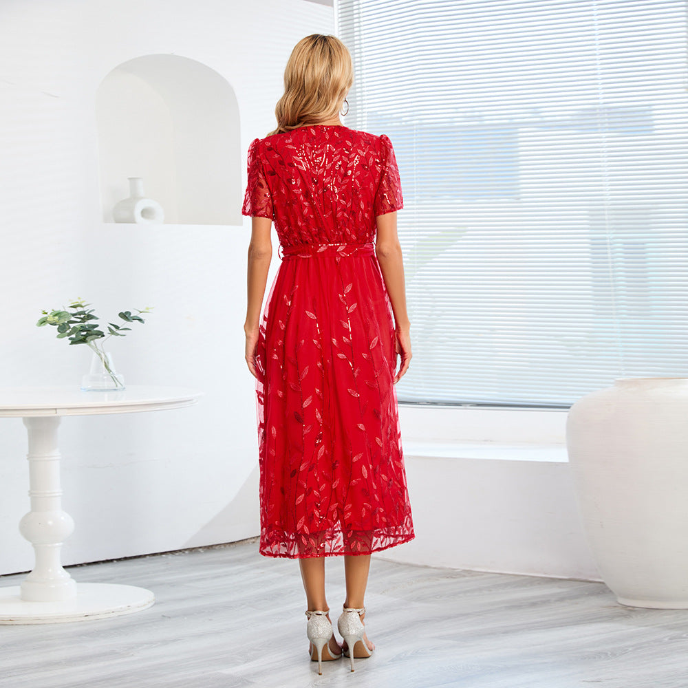 Maxi Dress for Women V Neck Short Sleeve Summer Dress Beach Wedding Guest
