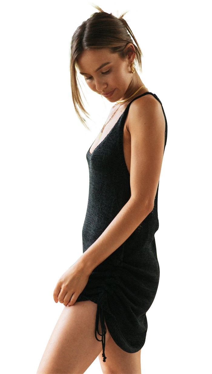 Sultry Solid Color Bodycon Dress for Parties and Clubs Slim Fit Cutout Design