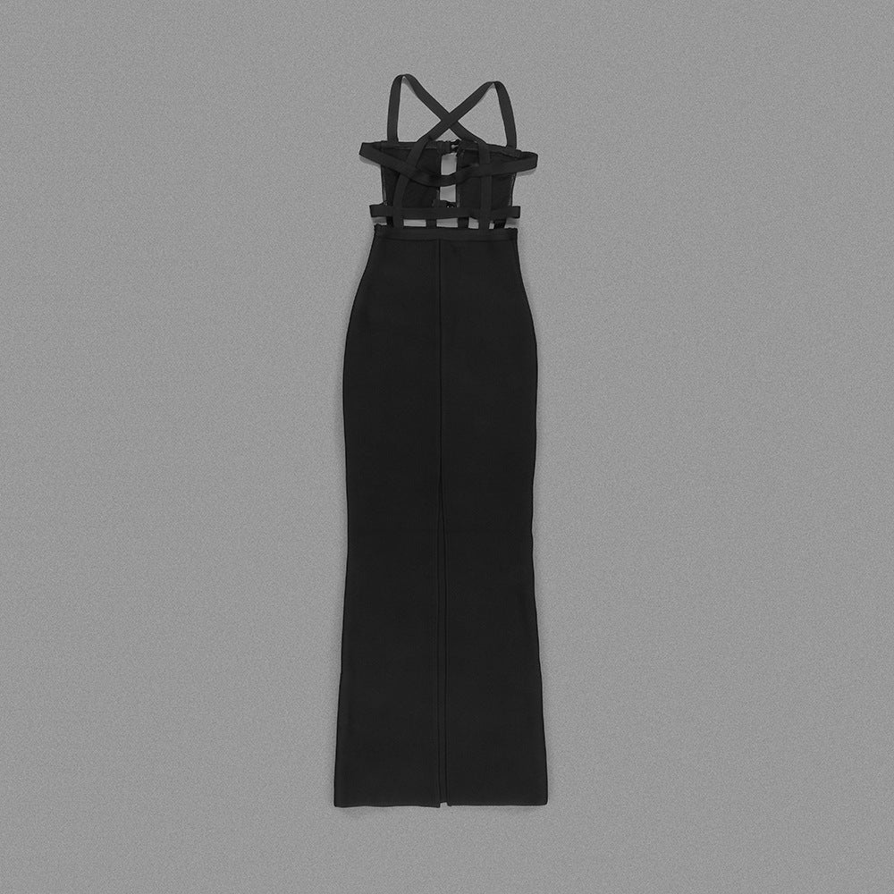 Sleek Black Halterneck Maxi Dress for Elegant Evenings Cutout Design Party Wear Essential