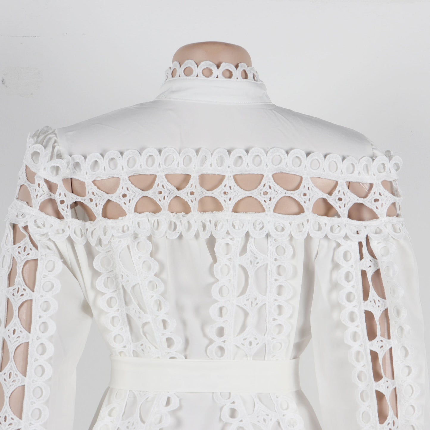 Lace Cutout Dress for Women Stand Collar Long Sleeve Style Chic Look