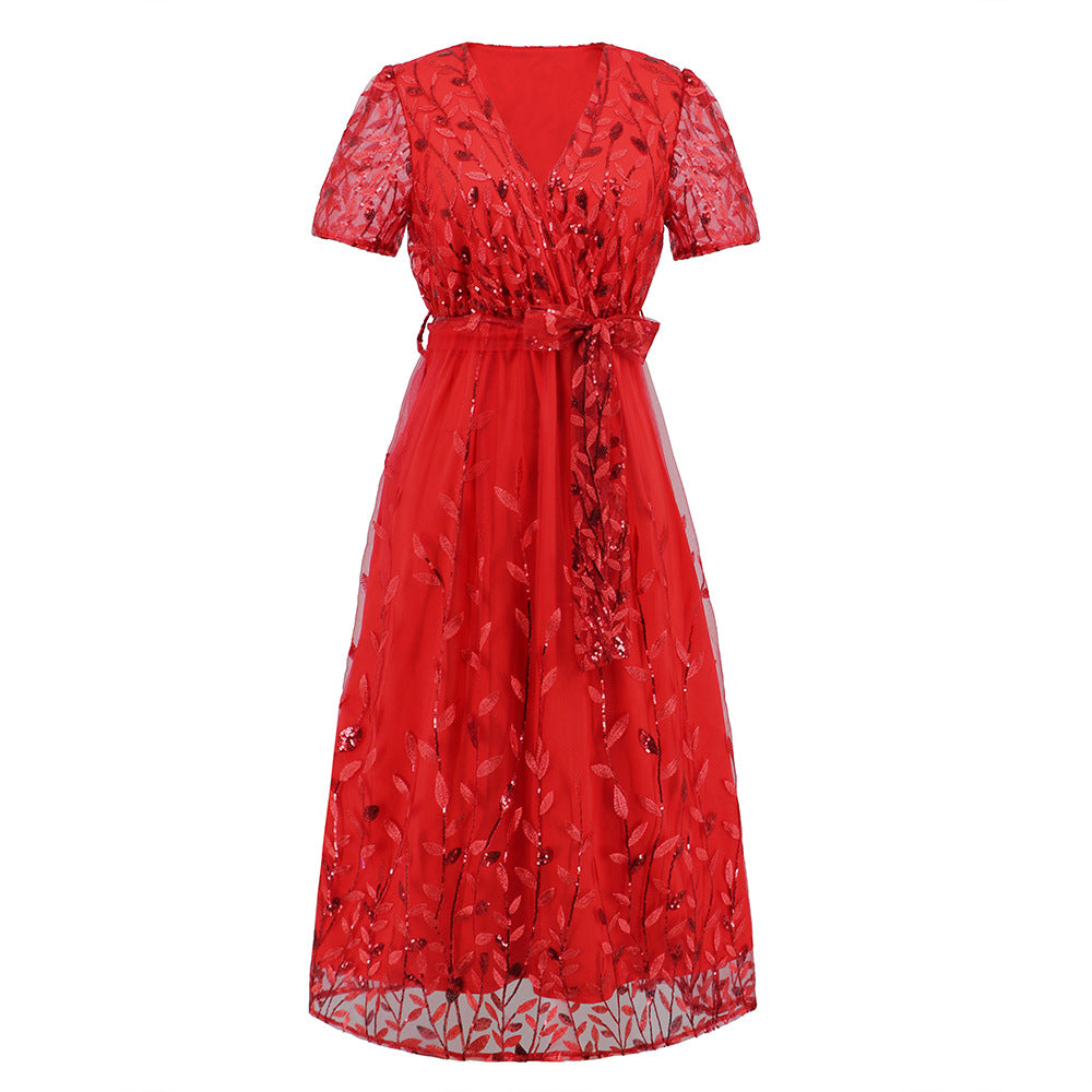 Maxi Dress for Women V Neck Short Sleeve Summer Dress Beach Wedding Guest