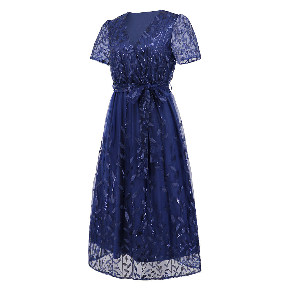 Maxi Dress for Women V Neck Short Sleeve Summer Dress Beach Wedding Guest
