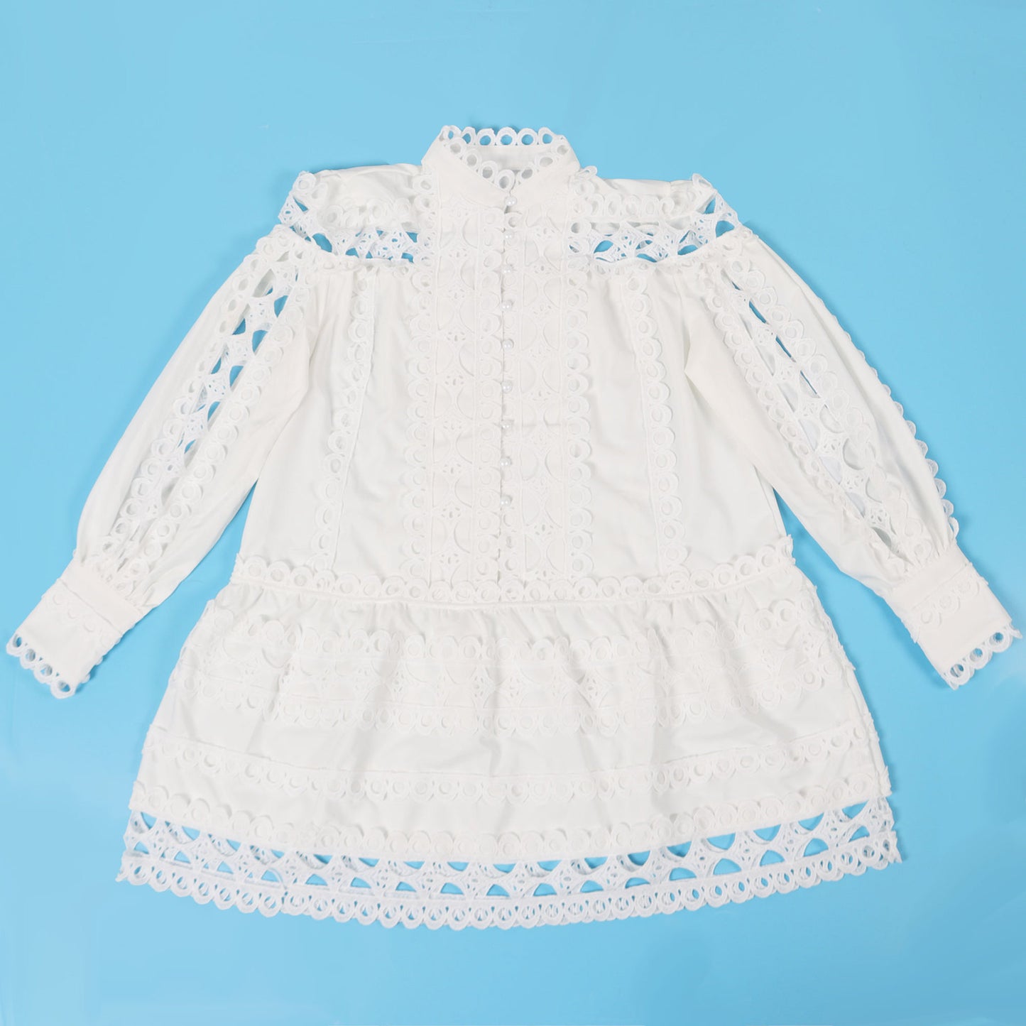 Lace Cutout Dress for Women Stand Collar Long Sleeve Style Chic Look