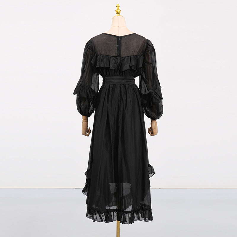 Elegant Asymmetrical Maxi Dress with a VNeck for Spring and Fall Occasions