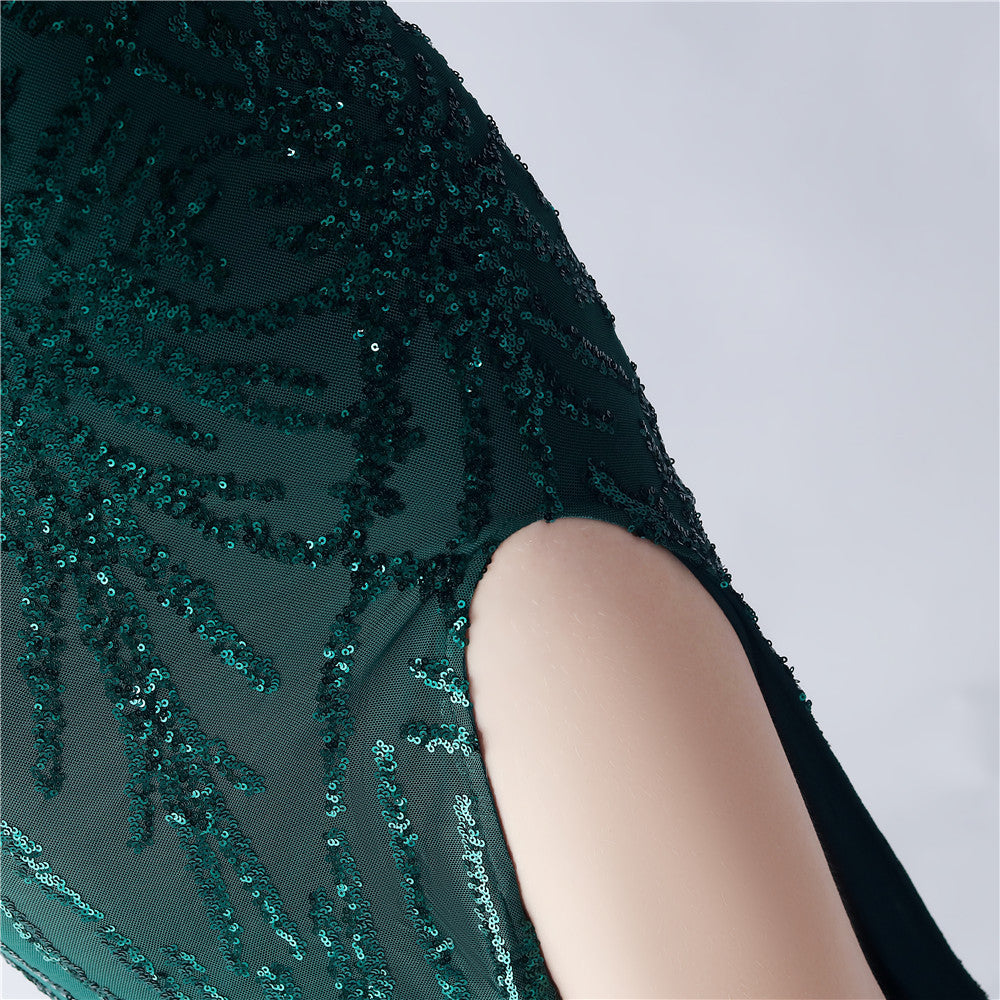 Maxi Dress with Ostrich Feathers and Sequins for Evening Events