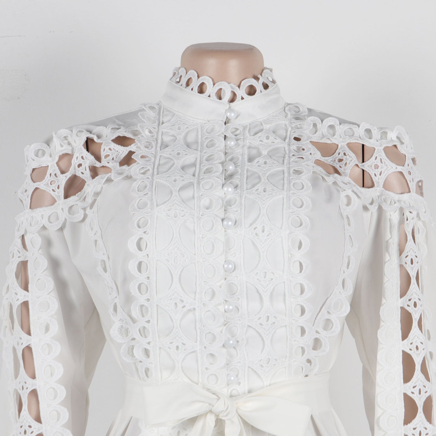 Lace Cutout Dress for Women Stand Collar Long Sleeve Style Chic Look