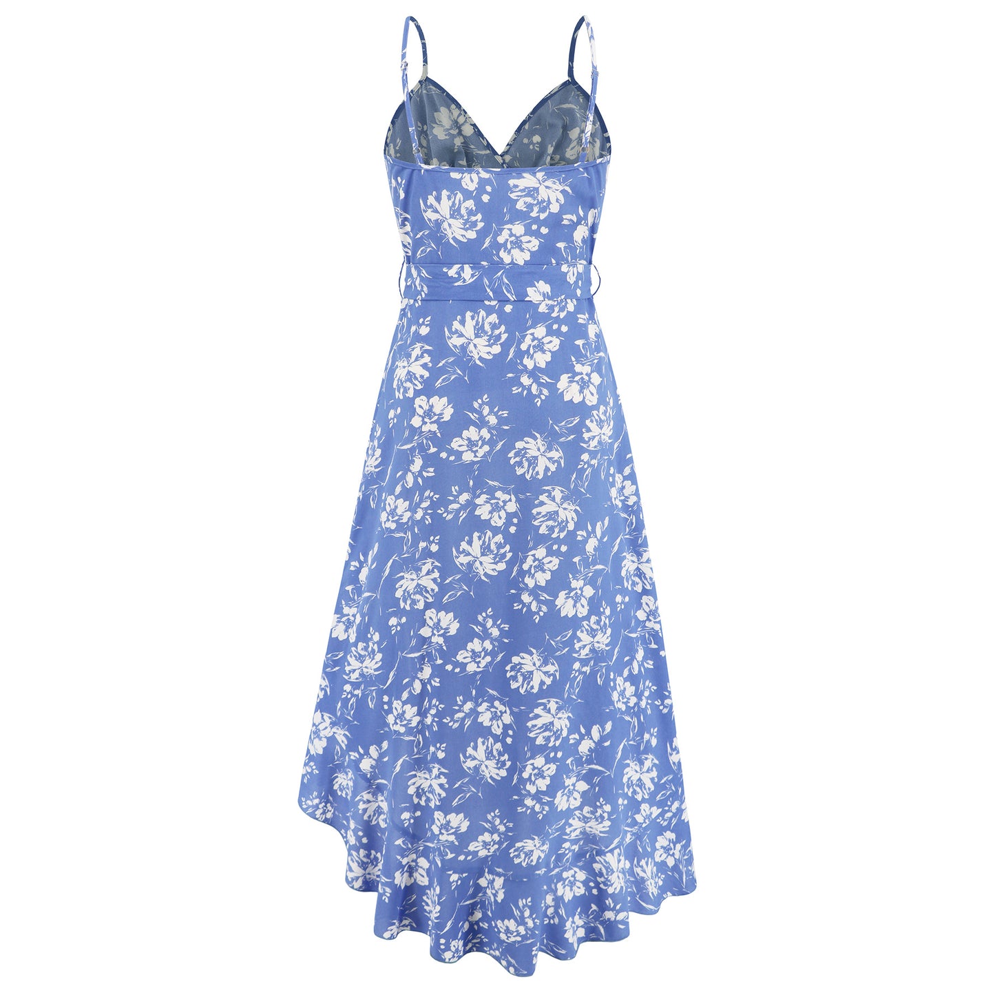 Asymmetrical Floral Mini Dress with Ruffles and Belt for a Summer Party Look Sexy Vacation Outfit