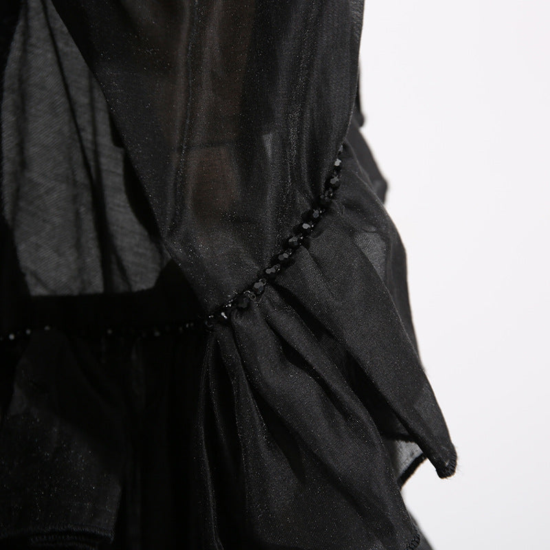 Elegant Asymmetrical Maxi Dress with a VNeck for Spring and Fall Occasions