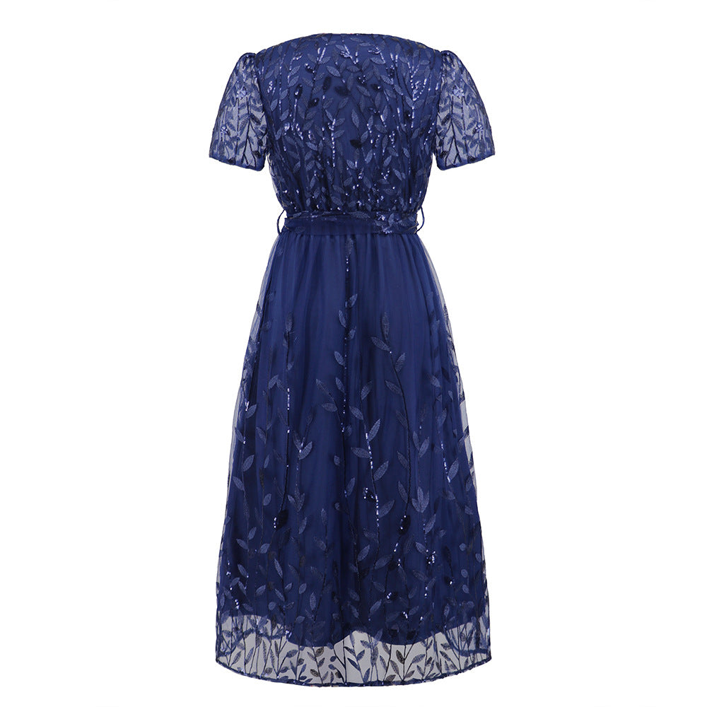 Maxi Dress for Women V Neck Short Sleeve Summer Dress Beach Wedding Guest