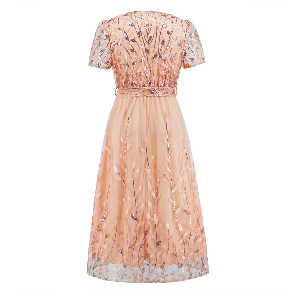 Maxi Dress for Women V Neck Short Sleeve Summer Dress Beach Wedding Guest