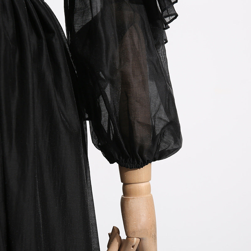 Elegant Asymmetrical Maxi Dress with a VNeck for Spring and Fall Occasions