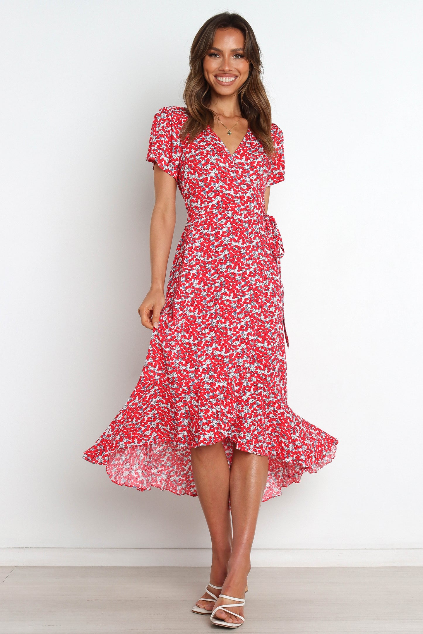 Boho Printed Midi Dress Summer Vacation Style VNeck ALine Dress for Women Viscose Fabric
