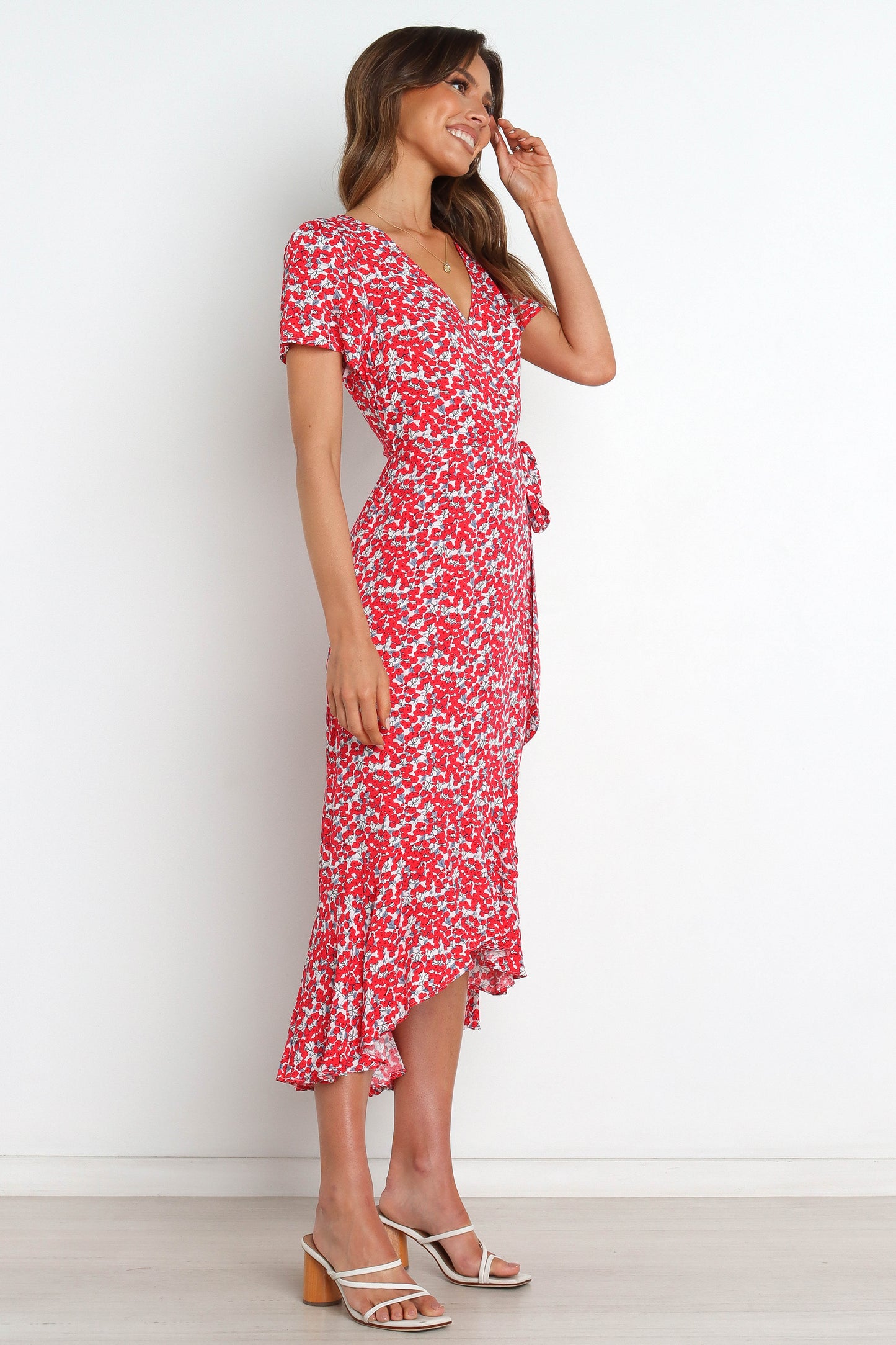 Boho Printed Midi Dress Summer Vacation Style VNeck ALine Dress for Women Viscose Fabric