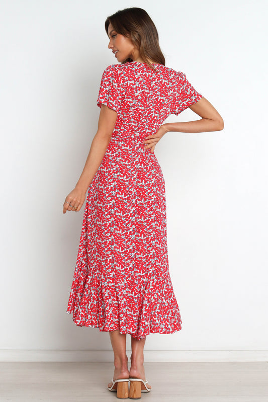 Boho Printed Midi Dress Summer Vacation Style VNeck ALine Dress for Women Viscose Fabric