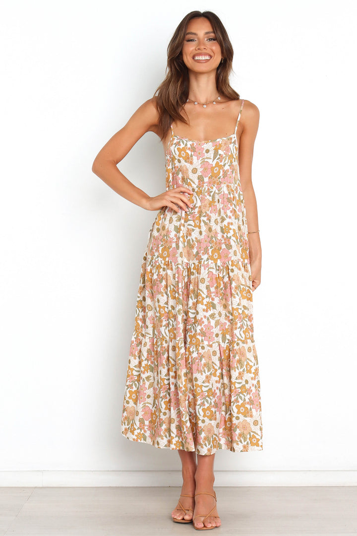 Bohemian Midi Vacation Dress with Spaghetti Straps Summer Printed Aline Dresses for Women Effortless Style