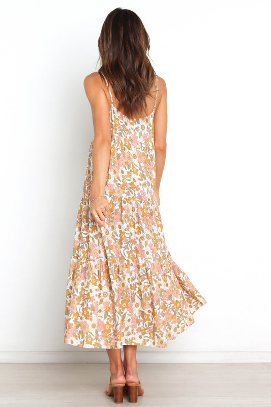 Bohemian Midi Vacation Dress with Spaghetti Straps Summer Printed Aline Dresses for Women Effortless Style
