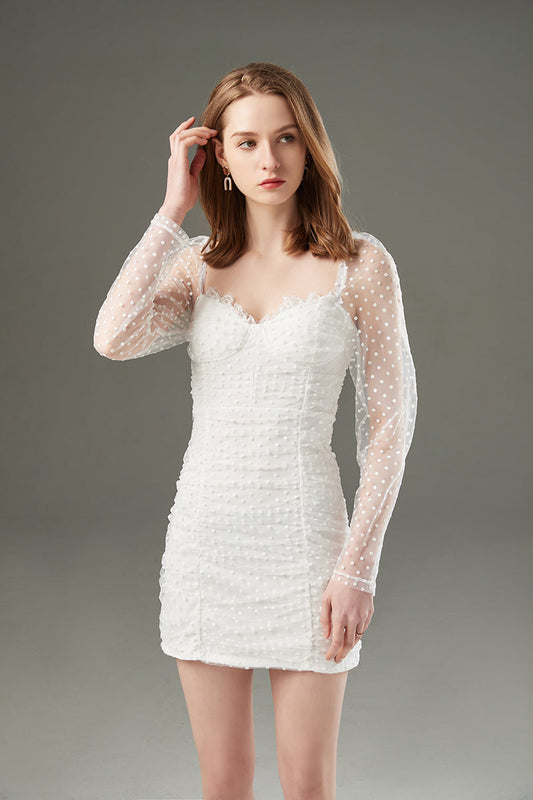 Elegant Square Neck Dress with Long Sleeves and Lace Patchwork for Spring Daily Wear