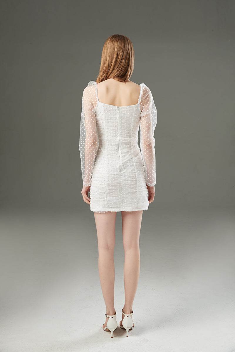 Elegant Square Neck Dress with Long Sleeves and Lace Patchwork for Spring Daily Wear