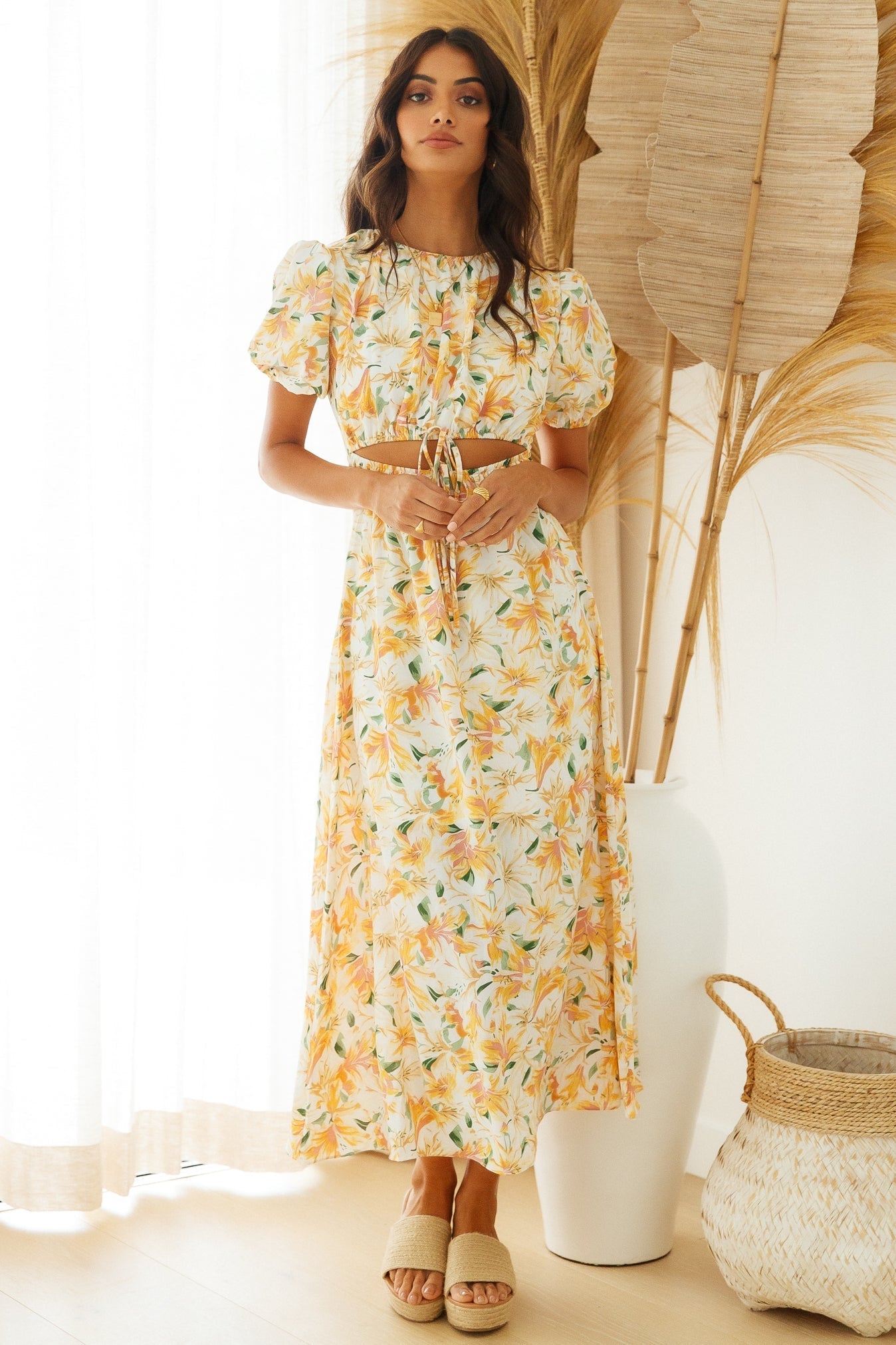 Floral Maxi Dress with Cutout Detailing for Summer Vacations Bohemian Style ALine Dresses