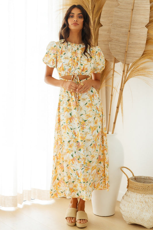 Floral Maxi Dress with Cutout Detailing for Summer Vacations Bohemian Style ALine Dresses