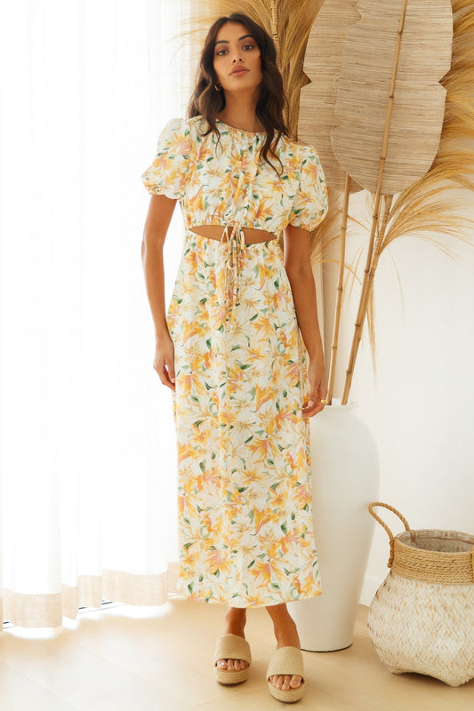 Floral Maxi Dress with Cutout Detailing for Summer Vacations Bohemian Style ALine Dresses