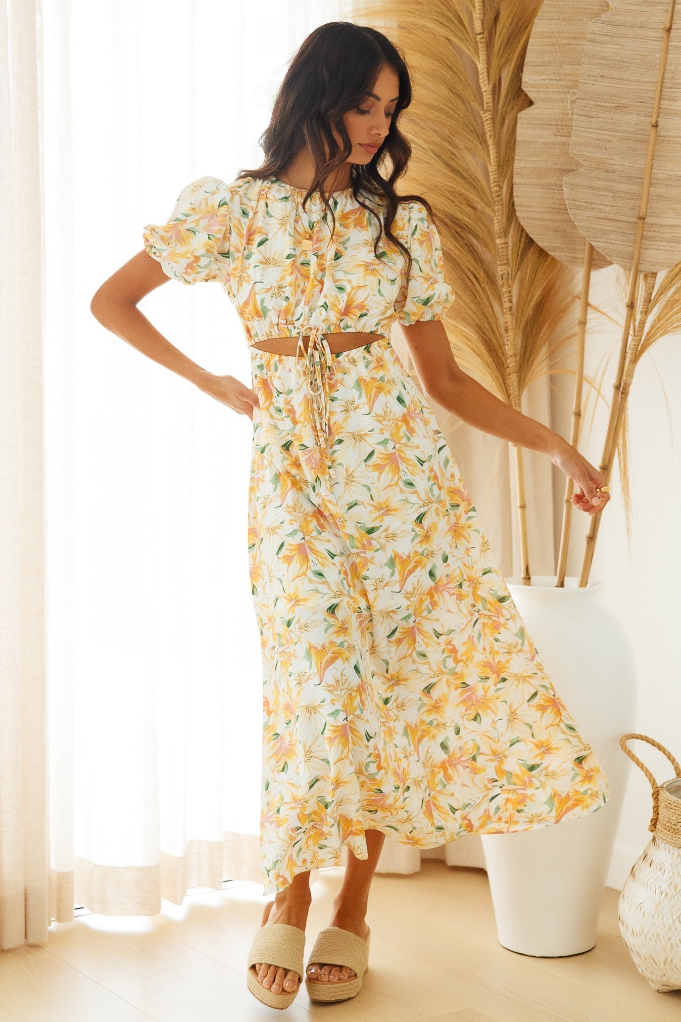 Floral Maxi Dress with Cutout Detailing for Summer Vacations Bohemian Style ALine Dresses