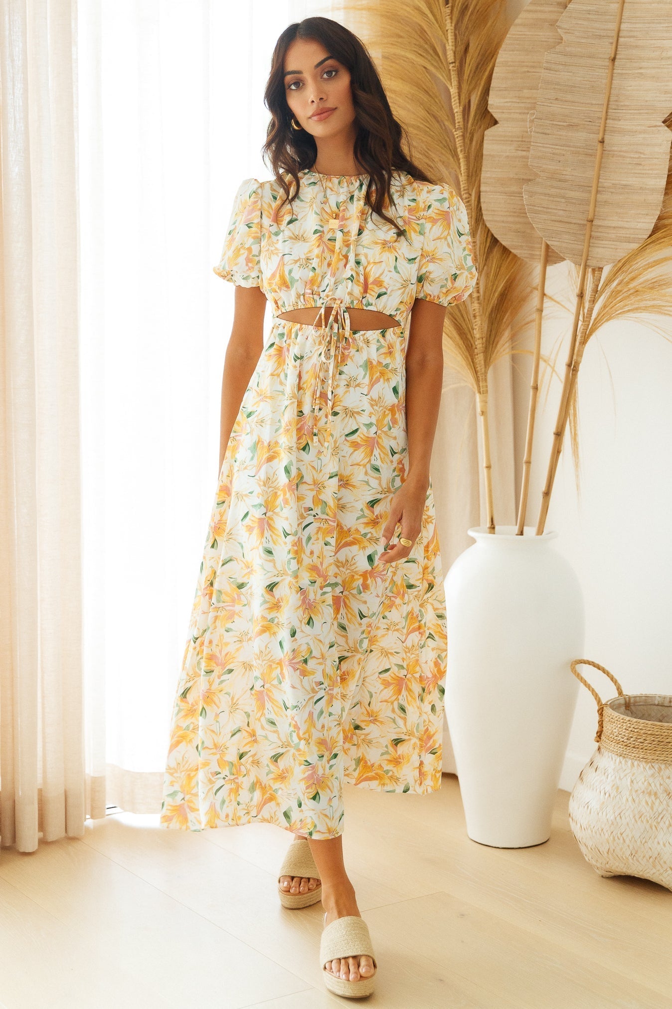 Floral Maxi Dress with Cutout Detailing for Summer Vacations Bohemian Style ALine Dresses
