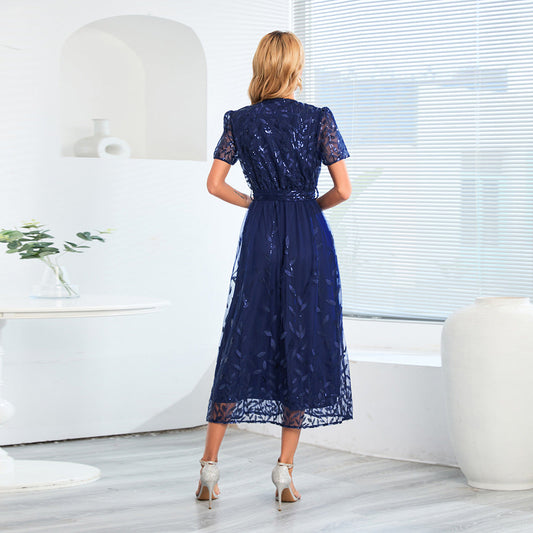 Maxi Dress for Women V Neck Short Sleeve Summer Dress Beach Wedding Guest