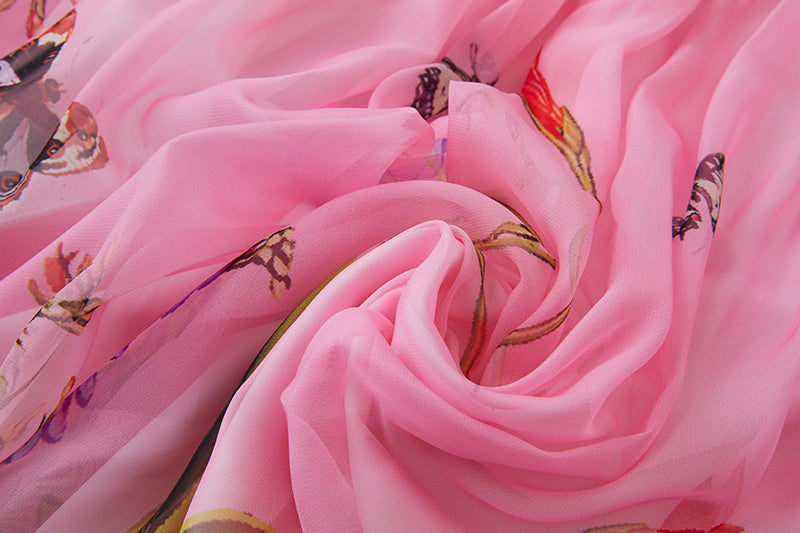 Elegant Floral Maxi Dress for Women Trumpet Sleeves Aline Court Style Long Dress
