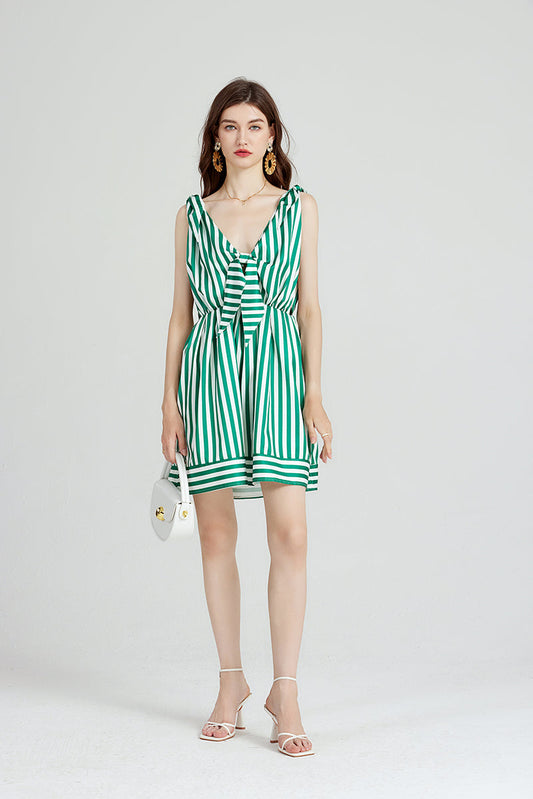 Summer Striped A Line Dress for Women Beach Holiday Vacation Sleeveless Dress Casual Style