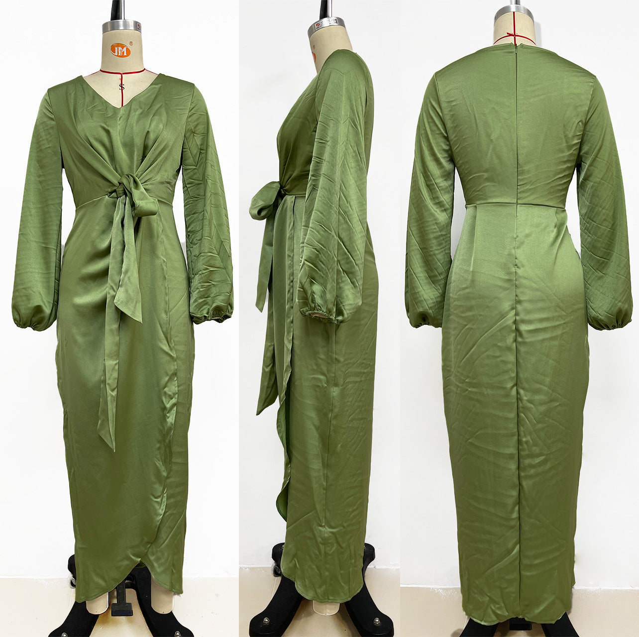 Satin Wrap Mini Dress with Lantern Sleeves Sexy Party Style for Womens Fashion