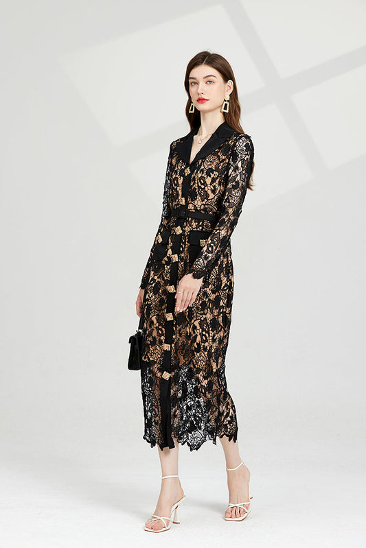 HighEnd Dress for Women A Bodycon Silhouette with Lace Detail and Metal Buckle for the Ultimate Chic Look