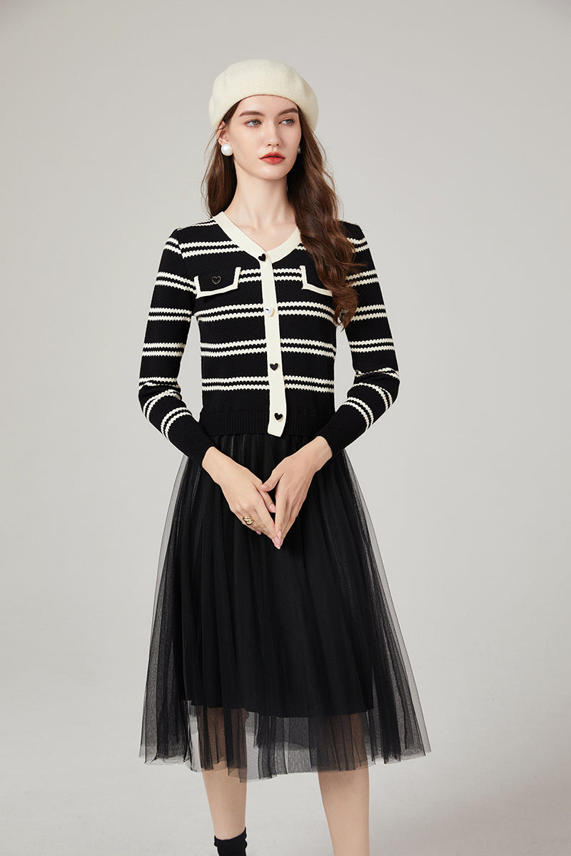 Striped Knit Dress for Women Chic Autumn Winter Style ALine Design Versatile Outfit