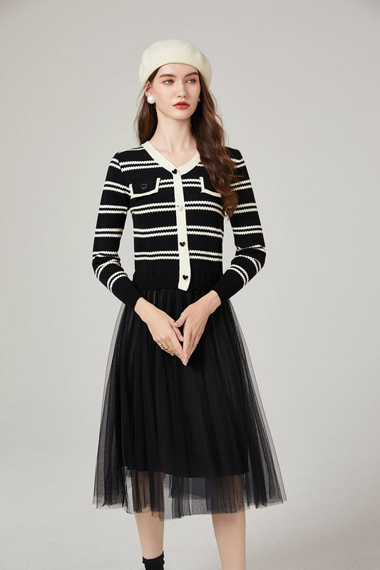 Striped Knit Dress for Women Chic Autumn Winter Style ALine Design Versatile Outfit