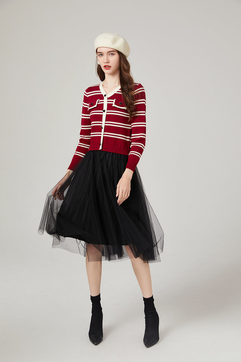 Striped Knit Dress for Women Chic Autumn Winter Style ALine Design Versatile Outfit
