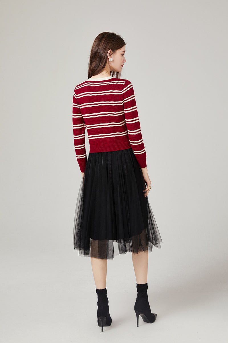 Striped Knit Dress for Women Chic Autumn Winter Style ALine Design Versatile Outfit