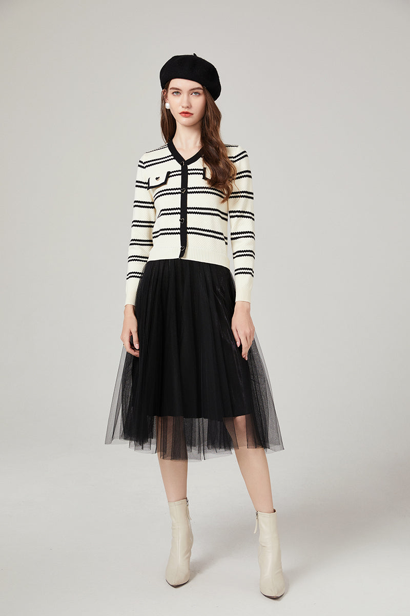 Striped Knit Dress for Women Chic Autumn Winter Style ALine Design Versatile Outfit
