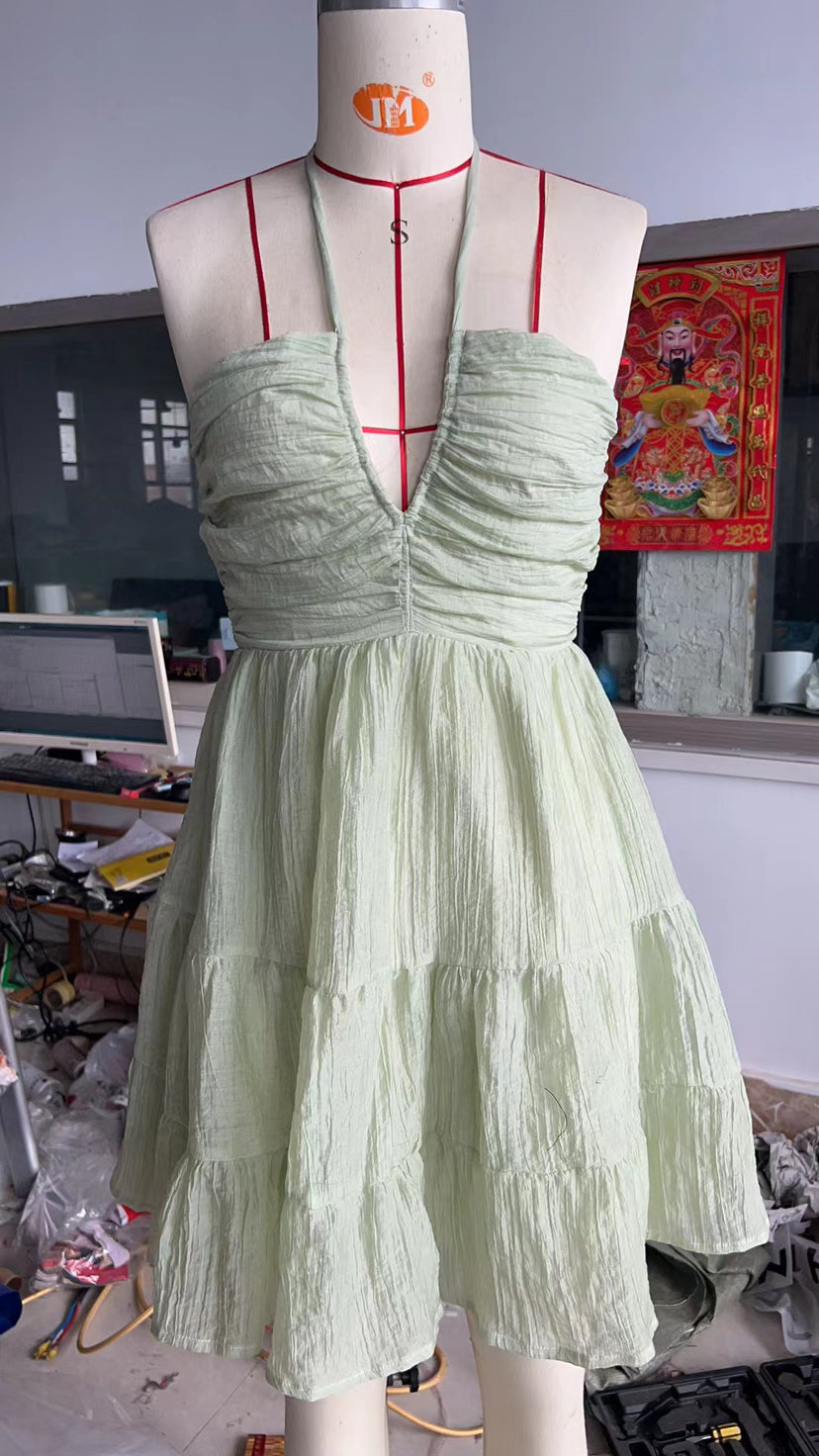 Sleeveless Halter Neck Aline Dress for Summer Chic Backless Mini Dress Everyday Fashion