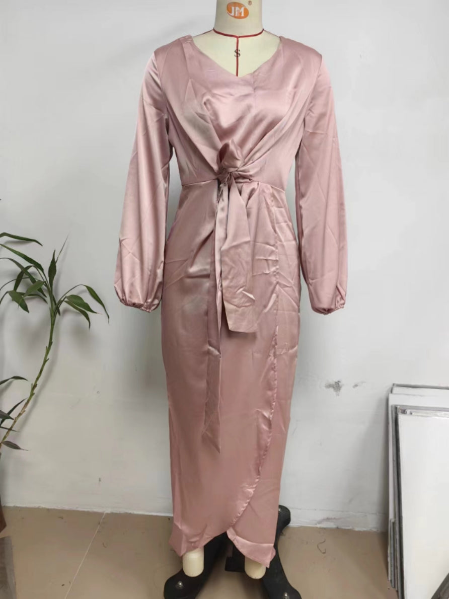 Satin Wrap Mini Dress with Lantern Sleeves Sexy Party Style for Womens Fashion