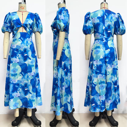 Floral Maxi Dress for Summer Nights VNeck Cutout Party Dress for Women