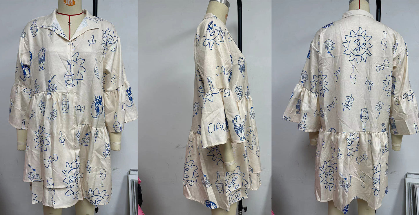 Bohemian Chic Short Dress with Bell Sleeves Lightweight Summer Outfit for Women