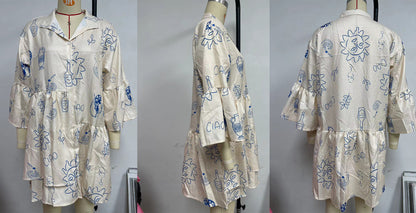 Bohemian Chic Short Dress with Bell Sleeves Lightweight Summer Outfit for Women