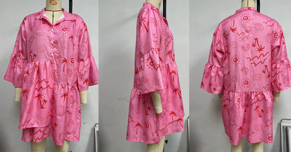 Bohemian Chic Short Dress with Bell Sleeves Lightweight Summer Outfit for Women