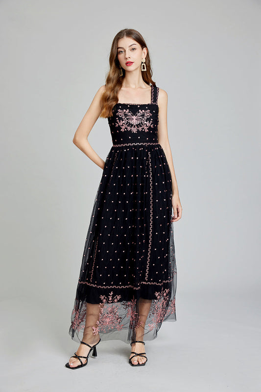 Summer Maxi Dress with Embroidery A Line Silhouette for a Chic Casual Look Floral Print Design