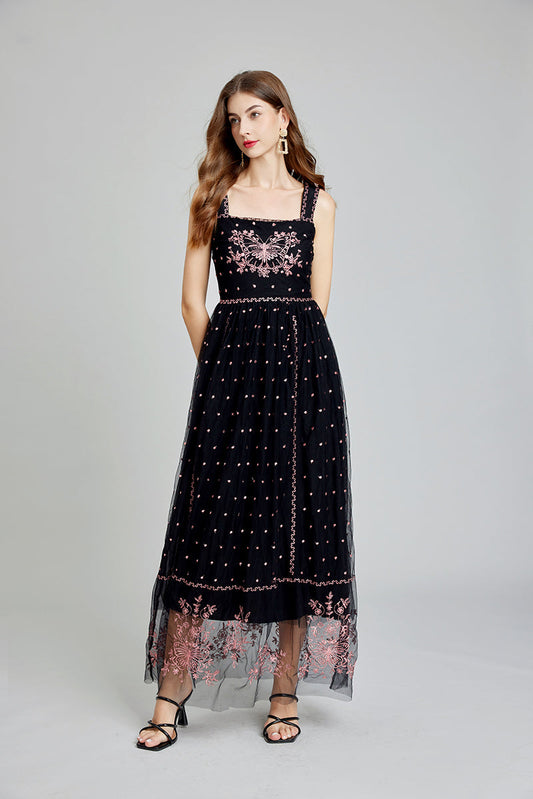 Summer Maxi Dress with Embroidery A Line Silhouette for a Chic Casual Look Floral Print Design