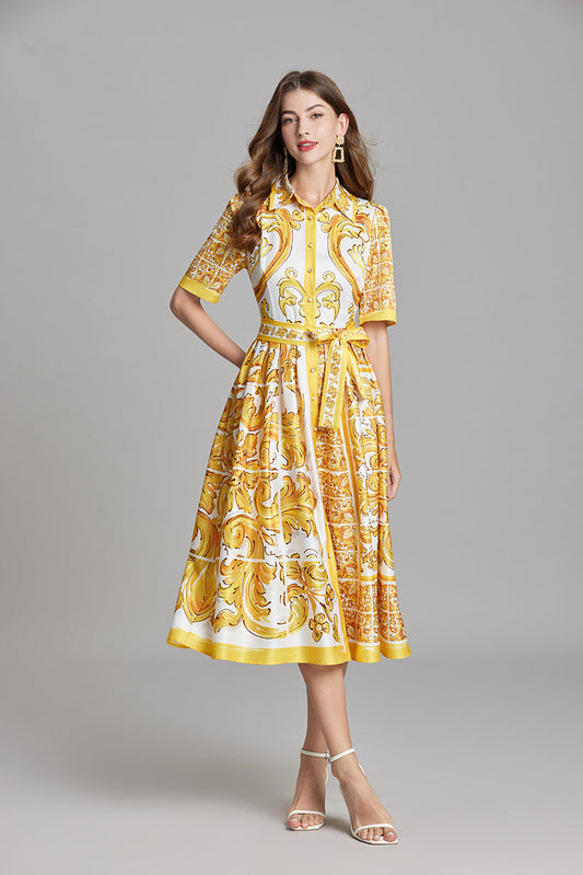 Chic Summer Printed Mini Dress with Belt and Button Details Everyday Style Dress