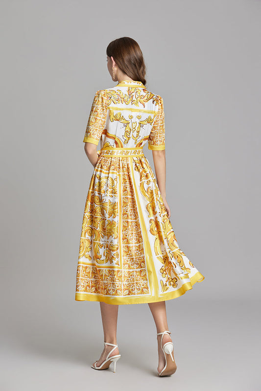 Chic Summer Printed Mini Dress with Belt and Button Details Everyday Style Dress
