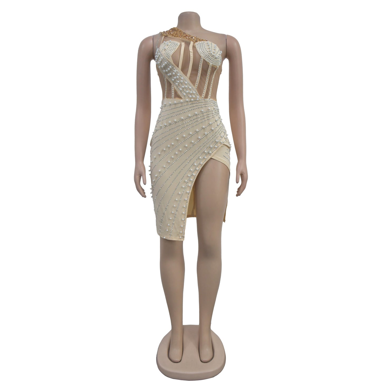 Sultry Summer Nights One Shoulder Bodycon Dress Rhinestone Embellished Party Dress Evening Wear
