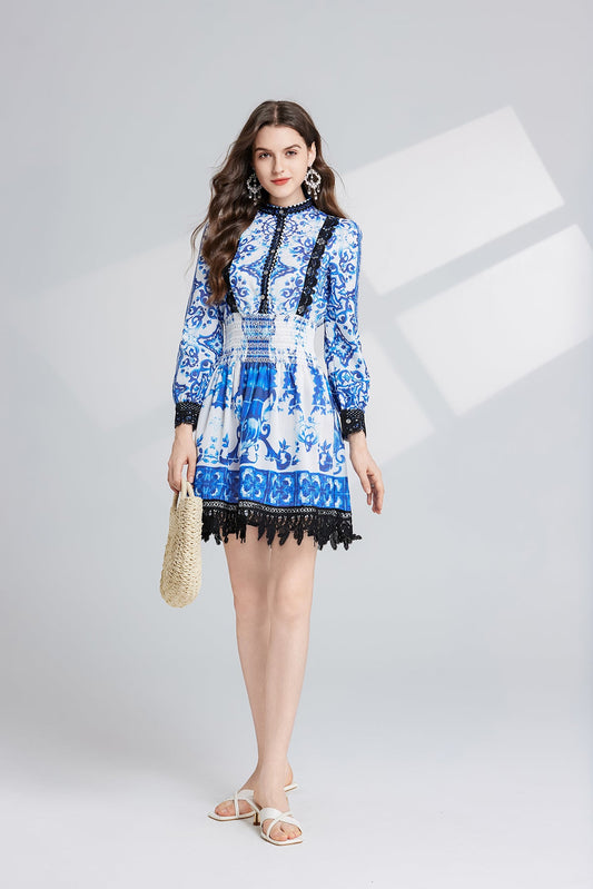 ALine Dress with Long Sleeves and a Stand Collar Perfect for Spring and Fall Days Floral Print