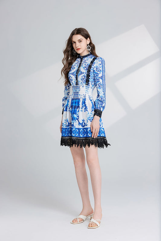 ALine Dress with Long Sleeves and a Stand Collar Perfect for Spring and Fall Days Floral Print
